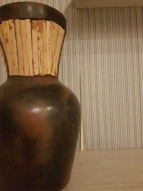 Eartheware bowls, or in Indonesia known as gerabah, typical handmade craft from Banyumulek village, Lombok Island, Indonesia. Unique bowl. Selective focus.