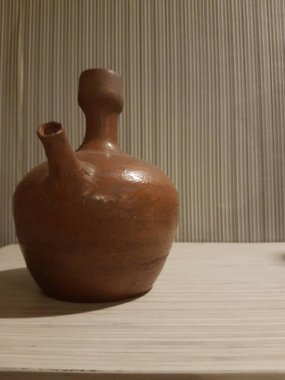 Eartheware bowls, or in Indonesia known as gerabah, typical handmade craft from Banyumulek village, Lombok Island, Indonesia. Unique bowl. Selective focus.