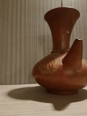 Eartheware bowls, or in Indonesia known as gerabah, typical handmade craft from Banyumulek village, Lombok Island, Indonesia. Unique bowl. Selective focus.