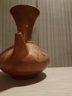 Eartheware bowls, or in Indonesia known as gerabah, typical handmade craft from Banyumulek village, Lombok Island, Indonesia. Unique bowl. Selective focus.