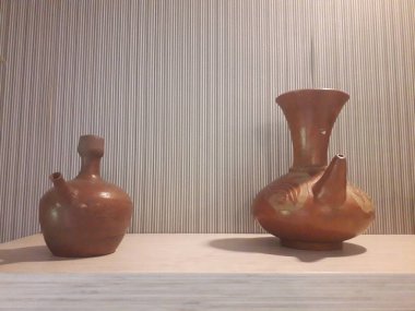 Eartheware bowls, or in Indonesia known as gerabah, typical handmade craft from Banyumulek village, Lombok Island, Indonesia. Unique bowl. Selective focus.