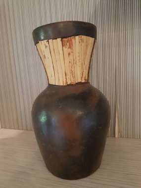 Eartheware bowls, or in Indonesia known as gerabah, typical handmade craft from Banyumulek village, Lombok Island, Indonesia. Unique bowl. Selective focus.