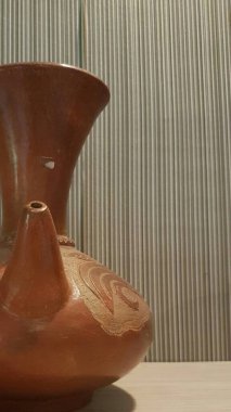 Eartheware bowls, or in Indonesia known as gerabah, typical handmade craft from Banyumulek village, Lombok Island, Indonesia. Unique bowl. Selective focus.