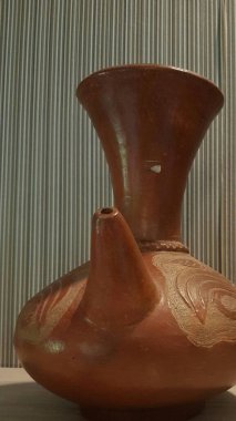 Eartheware bowls, or in Indonesia known as gerabah, typical handmade craft from Banyumulek village, Lombok Island, Indonesia. Unique bowl. Selective focus.