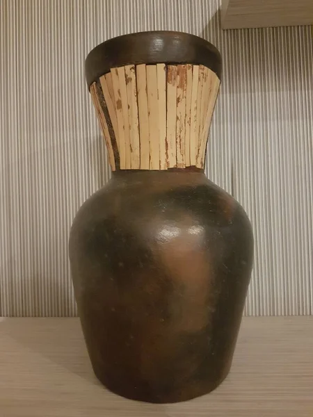 Eartheware bowls, or in Indonesia known as gerabah, typical handmade craft from Banyumulek village, Lombok Island, Indonesia. Unique bowl. Selective focus.