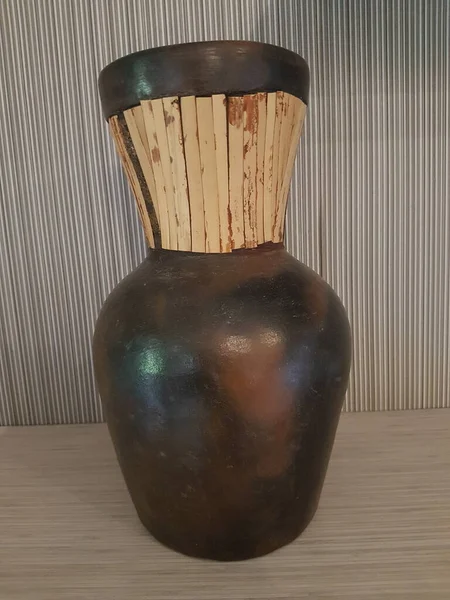 Eartheware bowls, or in Indonesia known as gerabah, typical handmade craft from Banyumulek village, Lombok Island, Indonesia. Unique bowl. Selective focus.