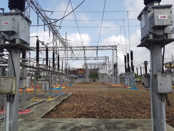 High Voltage Electricity Substation Part Electrical Generation Transmission Distribution System — Foto de Stock