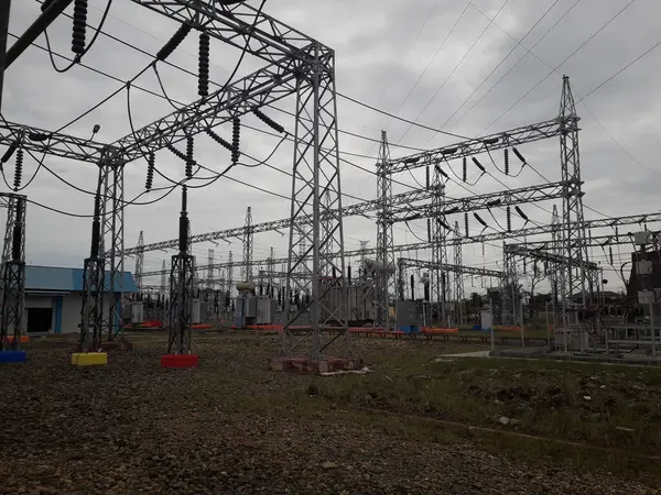 High Voltage Electricity Substation Part Electrical Generation Transmission Distribution System — Foto de Stock