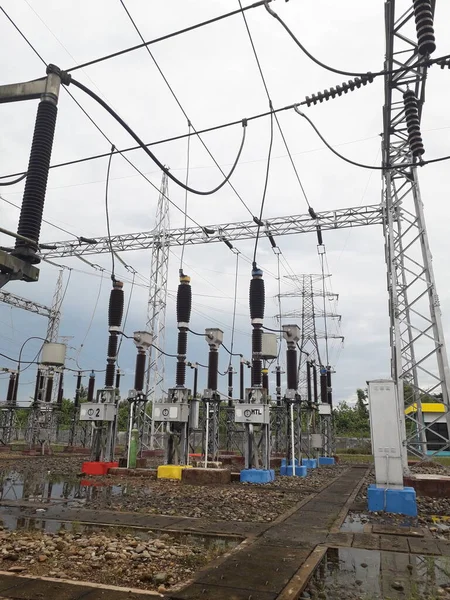 High Voltage Electricity Substation Part Electrical Generation Transmission Distribution System — 스톡 사진