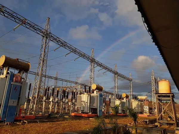 rainbow and bright blue sky at the substation