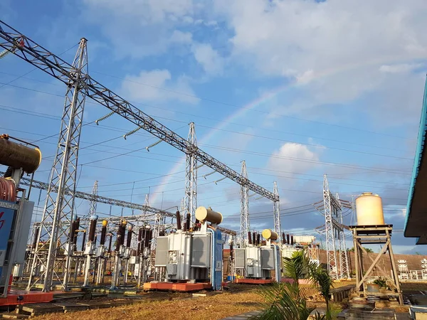 rainbow and bright blue sky at the substation