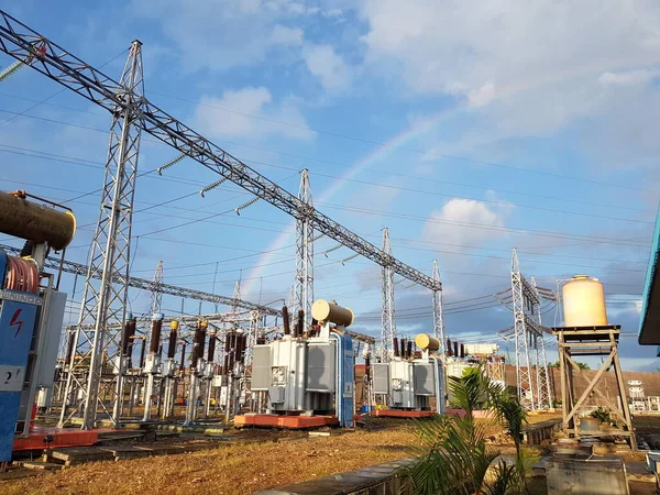 rainbow and bright blue sky at the substation