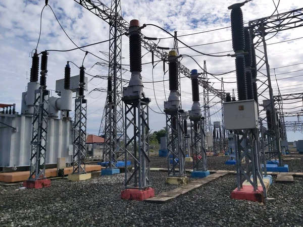 High Voltage Electricity Substation Part Electrical Generation Transmission Distribution System 스톡 사진