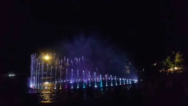 Attrazione Fontana Uno Spettacolo Danza Acqua Notte Attirare Visitatori Giardino — Foto Stock