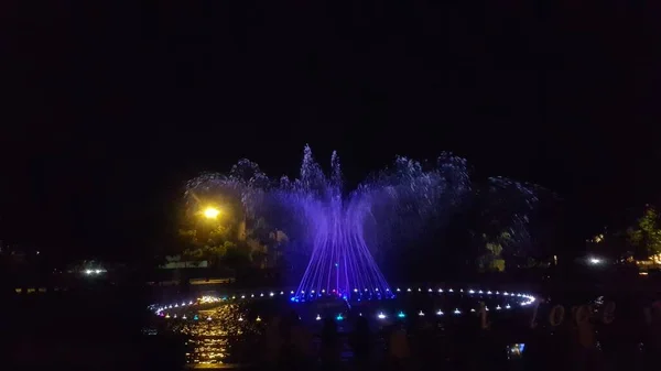 Привабливість Фонтану Водяного Танцювального Шоу Вночі Щоб Привабити Відвідувачів Саду — стокове фото