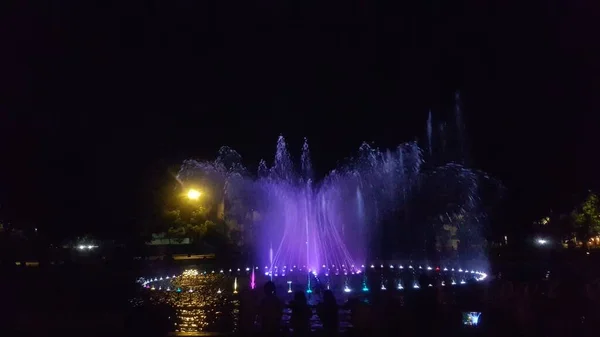 Atracción Fuente Espectáculo Baile Acuático Por Noche Para Atraer Los —  Fotos de Stock