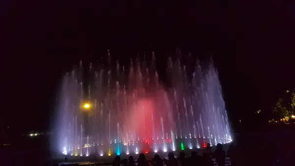 Attrazione Fontana Uno Spettacolo Danza Acqua Notte Attirare Visitatori Giardino — Foto Stock