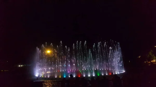 Fountain Attraction Water Dancing Show Night Attract Visitors Kamboja Garden — Stock Photo, Image