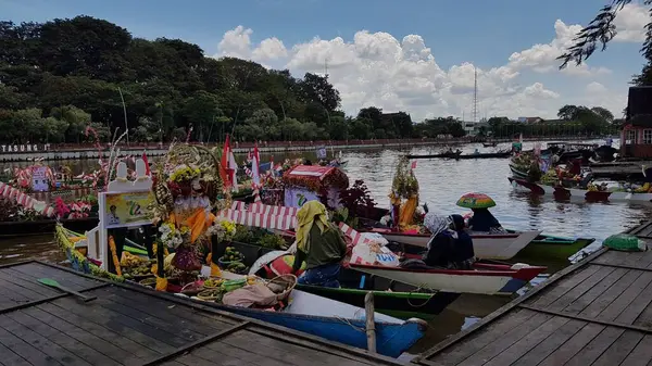Banjarmasin Indonésie Décembre 2021 Marché Flottant Traditionnel Vendant Des Produits — Photo