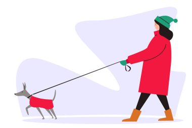 Vector image of a girl walking a dog.