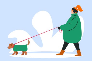 Vector image of a girl walking a dog.