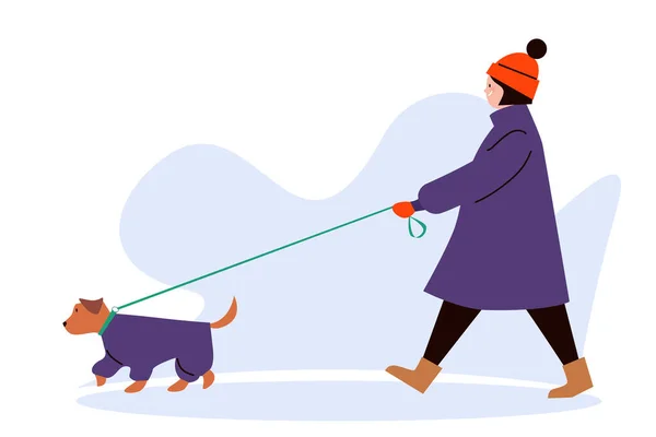 Векторное Изображение Девушки Выгуливающей Собаку — стоковый вектор