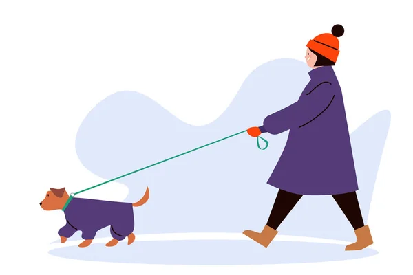 Vector Image Girl Walking Dog - Stok Vektor