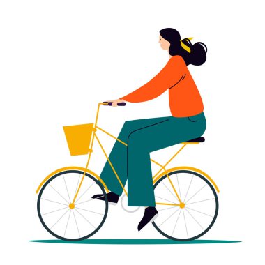 Vector image of a girl riding a bicycle.