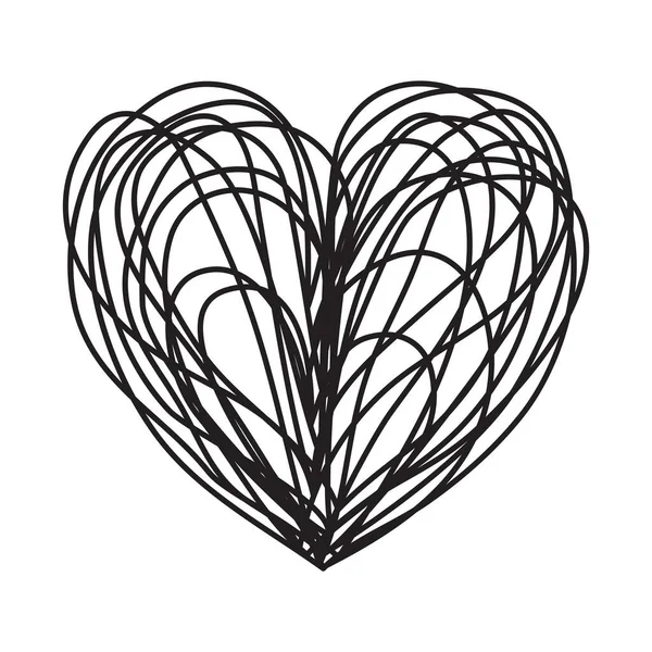 Cœur en forme de gribouillis enchevêtré isolé sur fond blanc — Image vectorielle