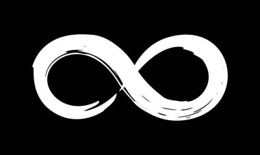 Sonsuzluk sembolü. Mürekkeple boyanmış. Süslü yuvarlak pul. Çağdaş markalaşma. Yaratıcı döngü amblemi. Yuvarlak mobius kurdelesi. Moda grunge fırça darbesi. Vektör illüstrasyonu