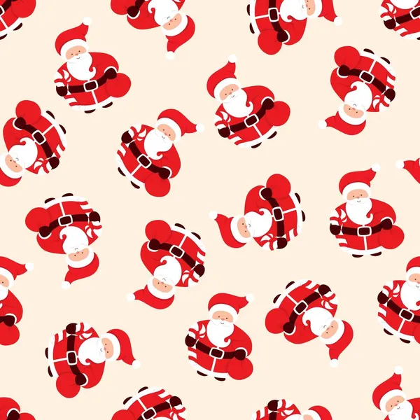Nahtloses Weihnachtsmuster Mit Weihnachtsmann Zuckerrohr Und Geschenktüte Zeichentrickfigur Eines Mannes — Stockvektor