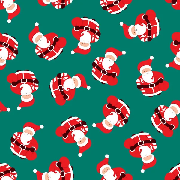 Nahtloses Weihnachtsmuster mit Weihnachtsmann, Zuckerrohr und Geschenktüte — Stockvektor
