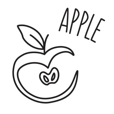 Beyaz arka planda izole edilmiş ince çizgili elma eli. Vektör illüstrasyonu