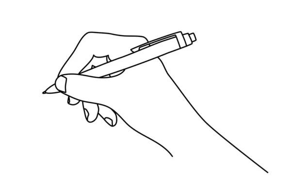 Mão Segurando Uma Caneta Esferográfica Escrevendo Assinando Documento Desenho Mão — Vetor de Stock