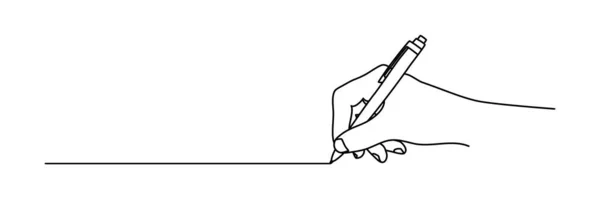 Hand Holding Ball Pen Drawing Line Hand Drawn Thin Line — 图库矢量图片
