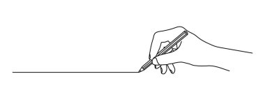 Hand holding a pencil and drawing a line, isolated on white background