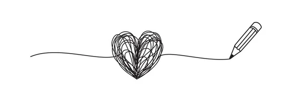 Grovigliato grungy cuore scarabocchiare disegnato con un concetto di matita — Vettoriale Stock