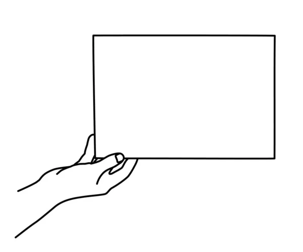 Hand hält DIN-A4-Blatt mit dünner Linie gezeichnet — Stockvektor