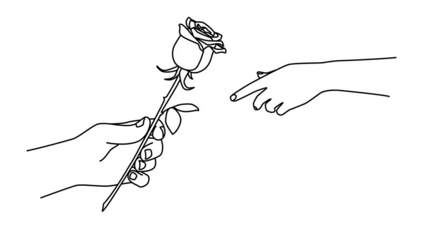 Main tenant une rose et la donnant. L'homme donne une fleur à une femme. — Image vectorielle