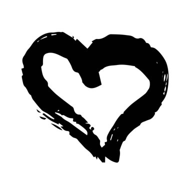 Grunge Heart Sevgililer Günü, beyaz arka planda izole edilmiş fırça ve mürekkeple boyanmış sembol el. Vektör illüstrasyonu.