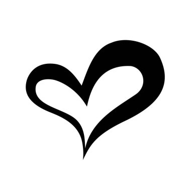 Kalbi mürekkep fırçasıyla çizilmiş. Zarif stilize edilmiş el boyası kalp sembolü. Düğün davetiyesi için grafiksel tasarım unsuru, doğum günü kartı, bebek partisi, Sevgililer Günü, hatıra defteri. Vektör illüstrasyonu