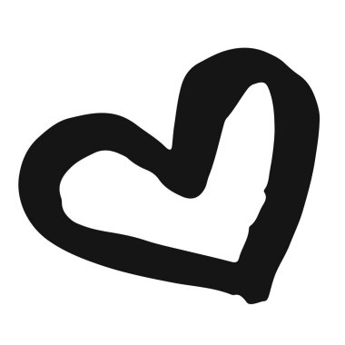 Kalbi mürekkep fırçasıyla çizilmiş. Zarif stilize edilmiş el boyası kalp sembolü. Düğün davetiyesi için grafiksel tasarım unsuru, doğum günü kartı, bebek partisi, Sevgililer Günü, hatıra defteri. Vektör illüstrasyonu