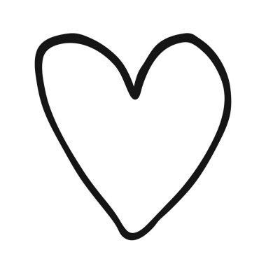 Kalbi mürekkep fırçasıyla çizilmiş. Zarif stilize edilmiş el boyası kalp sembolü. Düğün davetiyesi için grafiksel tasarım unsuru, doğum günü kartı, bebek partisi, Sevgililer Günü, hatıra defteri. Vektör illüstrasyonu