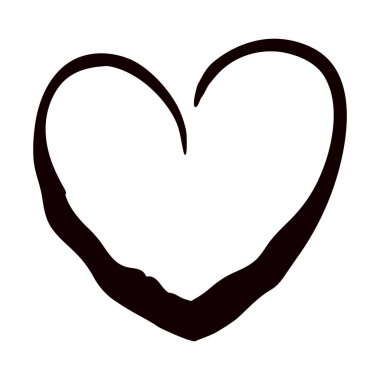 Kalbi mürekkep fırçasıyla çizilmiş. Zarif stilize edilmiş el boyası kalp sembolü. Vektör illüstrasyonu