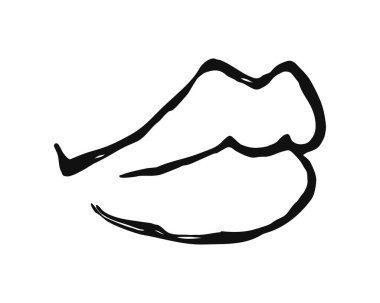 Siyah dudaklar mürekkep fırçasıyla çizilmiş, beyaz arka planda izole edilmiş. Vektör illüstrasyonu