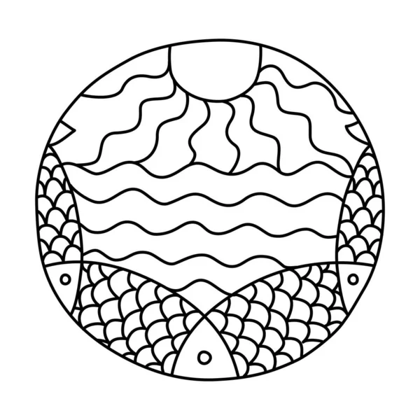 Кругла Розмальовка Заповнена Мальованими Руками Каракульними Мотивами Колі Ізольована Білому — стоковий вектор