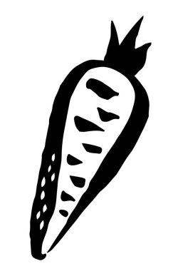 Beyaz arka planda mürekkep fırçasıyla boyanmış havuç resmi. Vektör illüstrasyonu