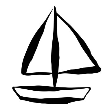 Mürekkep fırçasıyla boyanmış yelkenli el. Vektör illüstrasyonu beyaz arkaplanda izole edildi