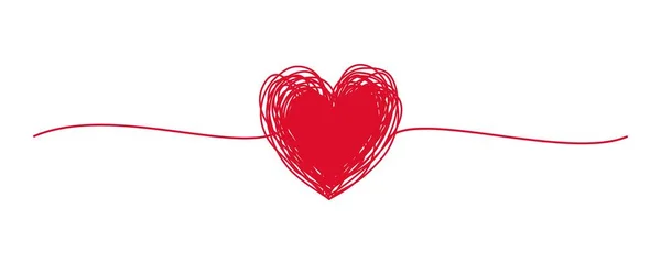 Запутанное Красное Сердце Чертит Рукой Тонкую Линию Разделяющую Форму Изолированный — стоковый вектор
