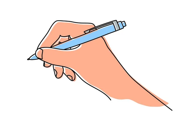 Hand Holding Ball Pen Writing Signing Document Drawing Hand Drawn — 图库矢量图片